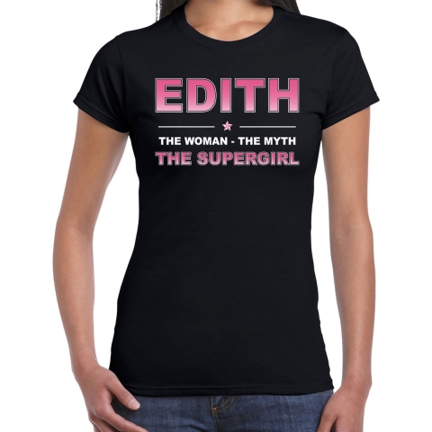 Naam cadeau t-shirt / shirt Edith - the supergirl zwart voor dames M -