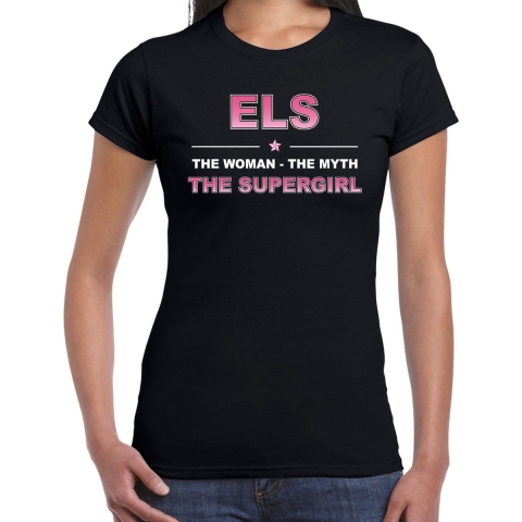 Naam cadeau t-shirt / shirt Els - the supergirl zwart voor dames M -