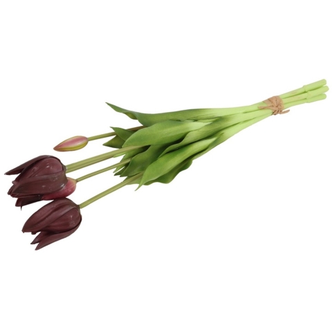 Countryfield Kunst tulpen boeket Greigii - 5x stuks - paars - real touch - kunst zijdebloemen - 45 c -