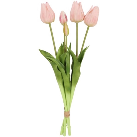 Countryfield Kunst tulpen boeket Greigii - 5x stuks - licht roze - real touch - kunst zijdebloemen - -