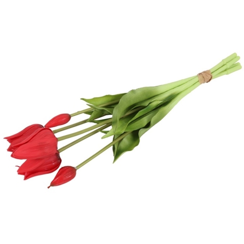 Countryfield Kunst tulpen boeket Greigii - 5x stuks - rood - real touch - kunst zijdebloemen - -