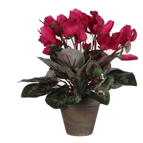 Cyclaam kunstplant donker roze in keramieken pot H30 x D30 cm -