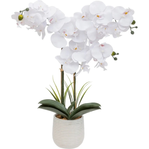 Orchidee bloemen kunstplant in sierlijke witte bloempot - witte bloemen - H60 cm -