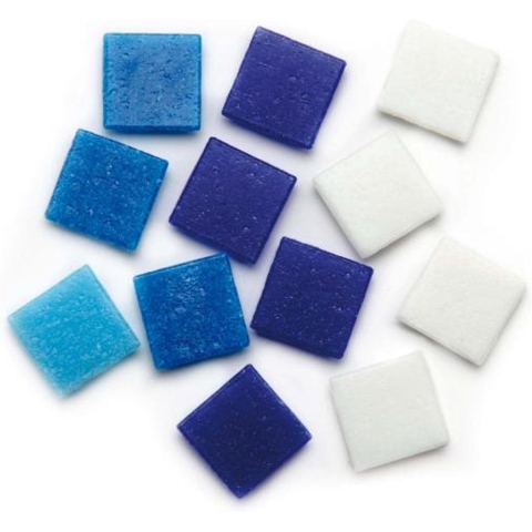Glorex mozaiek steentjes/tegeltjes - groot verpakking - vierkant - 220x stuks - blauw - 2 x 2 cm -