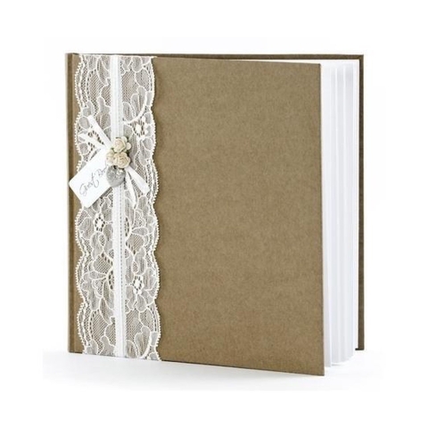 Bruiloft gastenboek vintage - bruin - 20,5 x 20.5 cm - gebonden - 22 bladzijden -