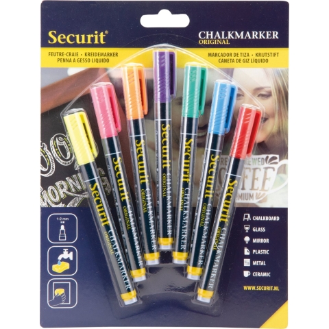 Gekleurde vloeibare krijtstiften - ronde punt 1-2 mm - 7 stuks - Krijtstiften/hobby artikelen -