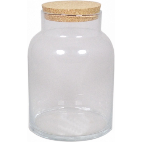 Floran terrarium vaas - glas - 8 liter - met kurk deksel - 18 x 27 cm - Plantenpot van glas -