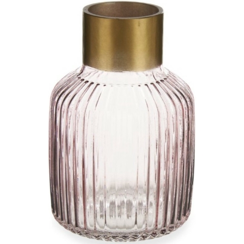 Bloemenvaas - luxe decoratie glas - roze transparant/goud - 14 x 22 cm -