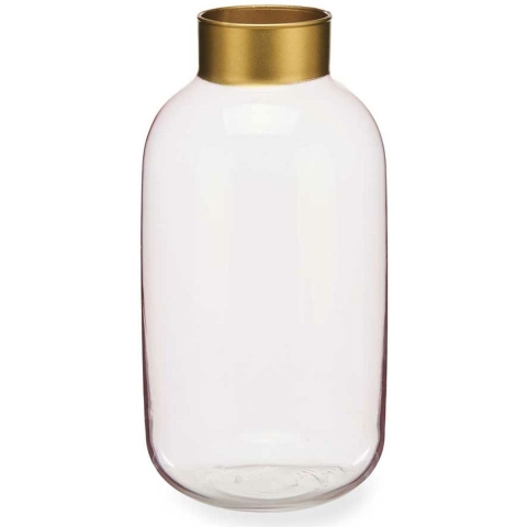 Bloemenvaas - luxe decoratie glas - roze transparant/goud - 14 x 30 cm -