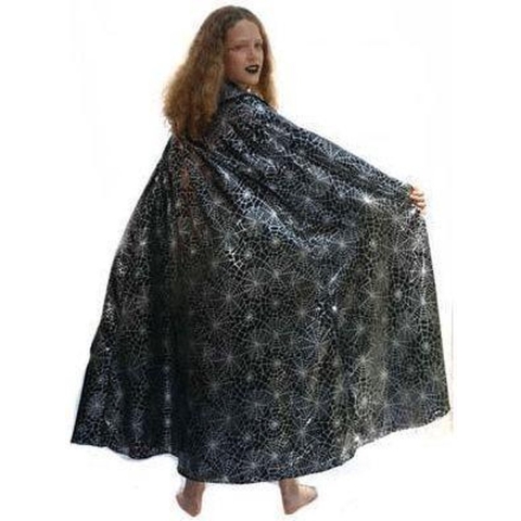 Halloween of carnaval verkleed cape voor kinderen - met spinnenweb print - zwart 128 -