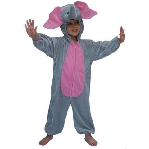 Dierenpak olifantenpak verkleedkleding kostuum - grijs - kinderen - jumpsuit 128 -