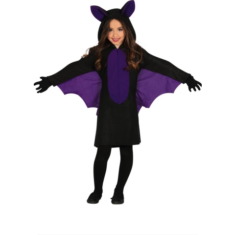 Vleermuis dieren/halloween verkleedkostuum - voor kinderen - zwart/paars - met vleugels 3-4 jaar (92-104) -