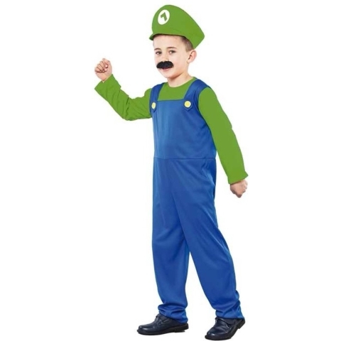Super loodgieter kostuum - groen - videogame karakter - voor kinderen 110-122 (4-6 jaar) -