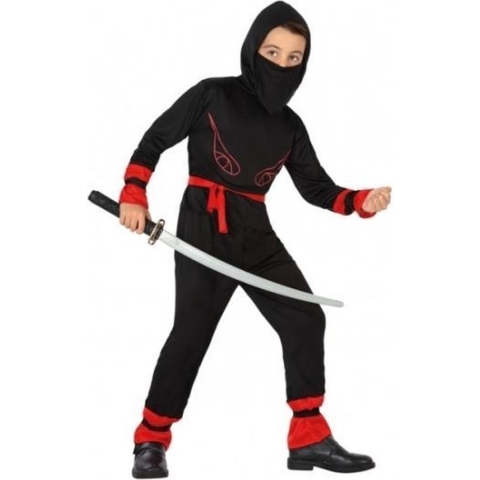 Atosa Ninja verkleedkleding kostuum - voor jongens - carnaval - zwart 140 (10-12 jaar) -