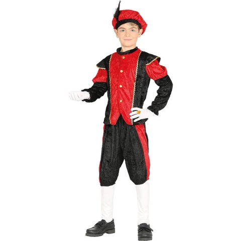 Pietenpak roetveeg Piet - rood/zwart - pieten verkleed kostuum 3-delig - kinderen 10-12 jaar (140-152) -