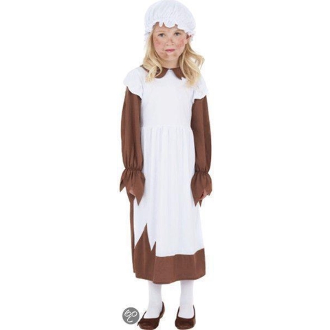 Carnaval verkleedkleding Ouderwets weesmeisje kostuum - meisjes - 3 delig 115-128 (4-6 jaar) -