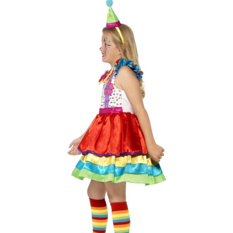 Carnaval verkleed Kleurrijk clowns jurkje voor meisjes - met hoedje 130-143 (7-9 jaar) -