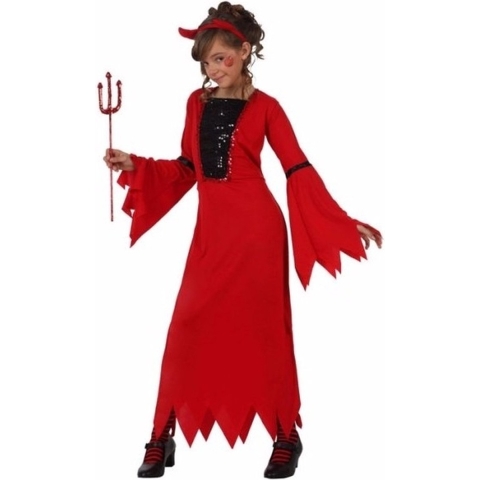 Horror thema en Halloween duivel verkleed jurkje - voor meisjes 128 (7-9 jaar) -