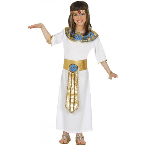 Verkleed kostuum Egyptische prinses - voor kinderen - wit/goud - 3-delig - carnval verkleedkleding 10-12 jaar (140-152) -