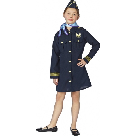 Stewardess carnaval verkleedkleding kostuum voor meisjes - blauw - compleet 116 (6 jaar) -
