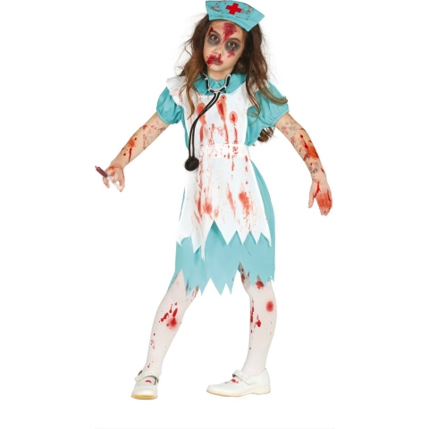 Halloween verkleedkleding pak zombie verpleegster/zuster kostuum - meisjes - 3 delig 7-9 jaar (122-134) -