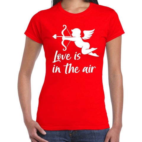 Valentijn/Cupido love is in the air t-shirt rood voor dames XS -
