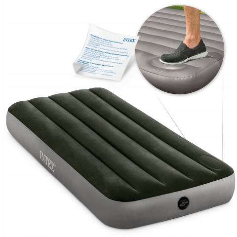 Intex 64760 Jr. Twin Dura-Beam Downy 1-Persoons Luchtbed 191x76x25 cm + Ingebouwde Voetpomp Groen/Grijs