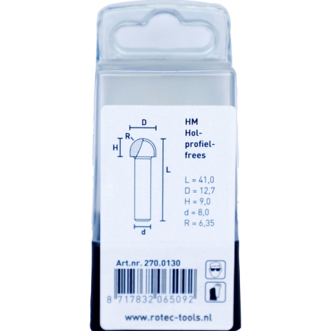 Rotec HM Holprofielfrees S=8,0 D=12,7 R=6,35 - 2700130