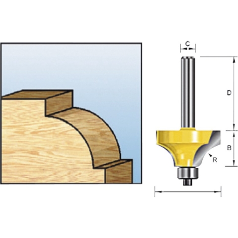 Makita D-09547 Freesbit Kwartrondfrees + lager S 6mm 28,58x12,7mm R7,94