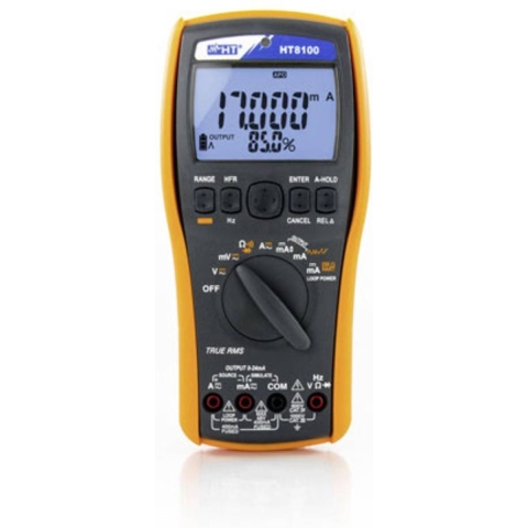 HT Instruments HT8100 Kalibrator Spanning, Stroomsterkte, Weerstand, Frequentie 4x AA batterij (penlite), meegeleverd