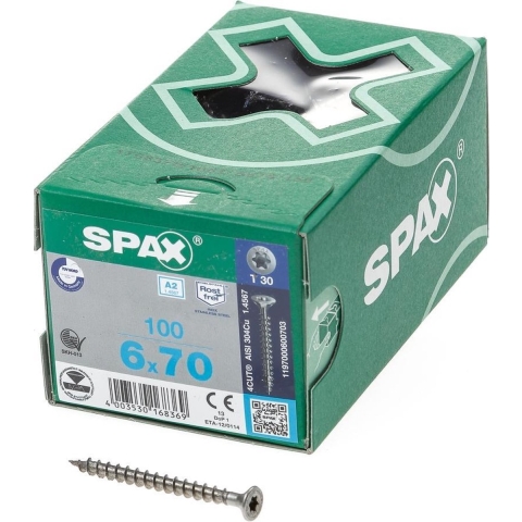 SPAX 1197000600703 SPAX Seko-T Houtschroef 6 mm 70 mm Torx, Binnen-T RVS V2A Roestvast 100 stuk(s)