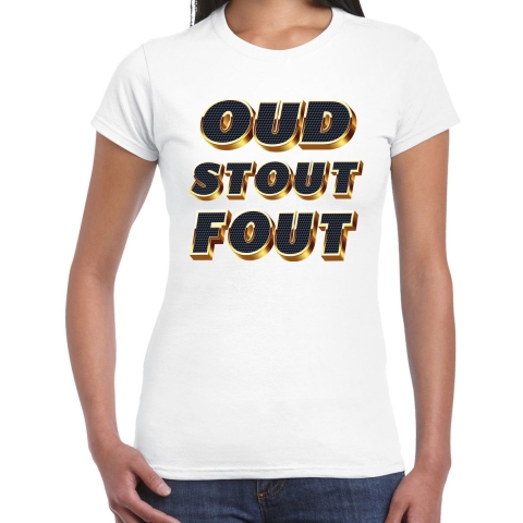 Verkleed T-shirt dames - wit - OUD - thema party fout/goud/stout XS -