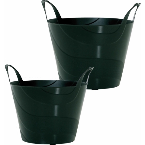 Set van 2x stuks kunststof flexibele emmers/wasmanden/kuipen zwart in verschillende formaten -