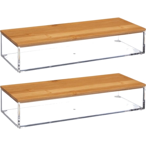 Set van 2x stuks sieraden/make-up houder/box rechthoek met deksel 25,5 x 5 cm van kunststof -