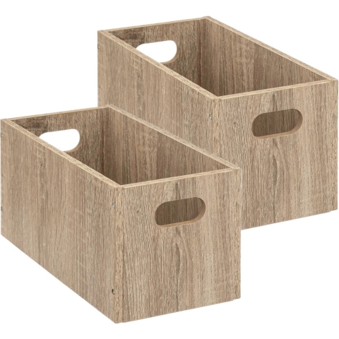 5five Opbergmand/kastmand van hout - Set van 2x stuks - lichtbruin - 7 Liter - 31 x 15 x 15 cm - Opb -