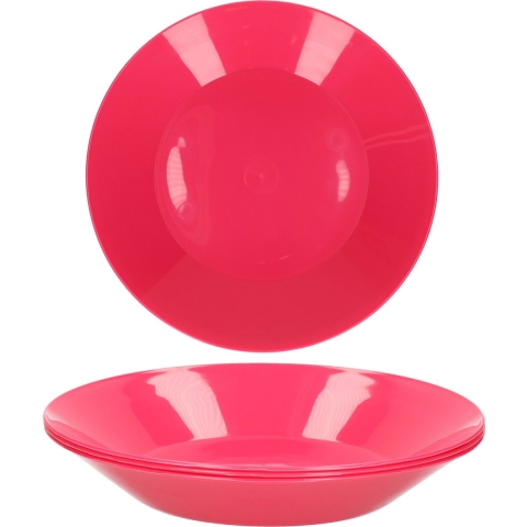 24x ontbijt/diner diepe bordjes van hard kunststof 21 cm in het rood -