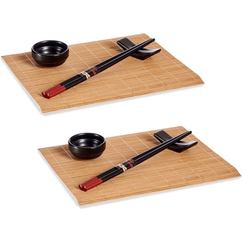 Bamboe sushi serveerset voor 4 personen 16-delig zwart -