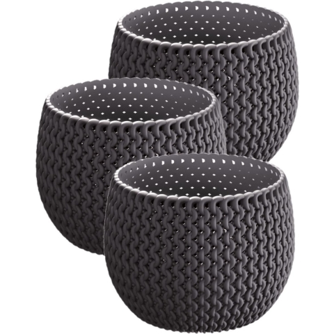 Set van 3x stuks plantenpotten/bloempotten kunststof dia 14.5 cm en hoogte 11 cm antraciet grijs -