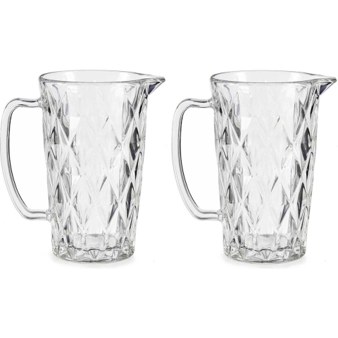 Schenkkan/karaf - 2x stuks -1 liter - 20 x 12 cm - van glas - limonade karaf - waterkaraf -