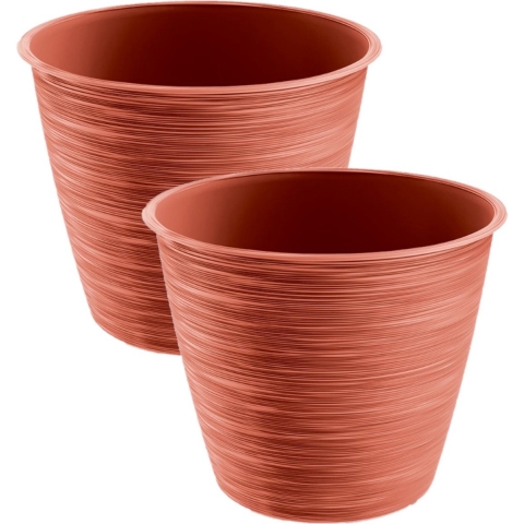 Plantenpot/bloempot Paintstripe - 4x stuks - kunststof - rood - 17 x 14 cm - stijlvol -