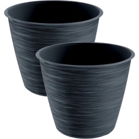 Plantenpot/bloempot Paintstripe - 4x stuks - kunststof - antraciet - 17 x 20 cm - stijlvol - binnen/ -