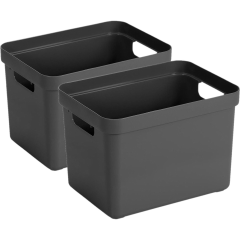 Sunware Opbergbox Sigma - 2x - kunststof - antraciet - 18 liter - Opbergbakken/opbergers -