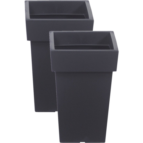 Kunststof plantenpot/bloempot Square - 2x stuks - 23 x 35 cm - antraciet grijs - kunststof - 13 lite -