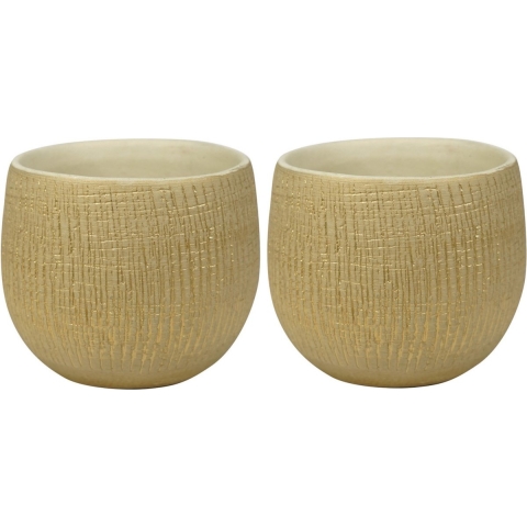 2x stuks plantenpotten/bloempotten in een strakke Modern design look zand kleur Dia 15 cm en Hoogte -