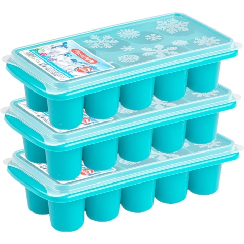 4x stuks Trays met dikke ronde blokken ijsblokjes/ijsklontjes vormpjes 10 vakjes kunststof blauw -