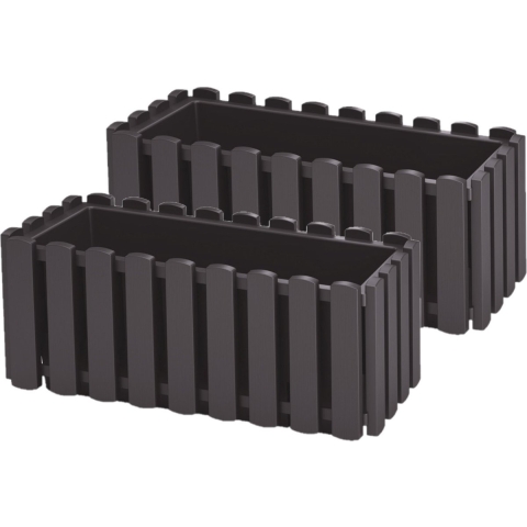 Plantenbak/bloembak Fence look - 2x - kunststof - antraciet - 38 x 18 x 16 cm -