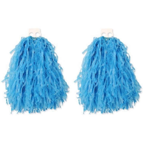 Cheerball - 6x - met ringgreep - blauw - 28 cm - pompom - Cheerleader verkleed accessoires -