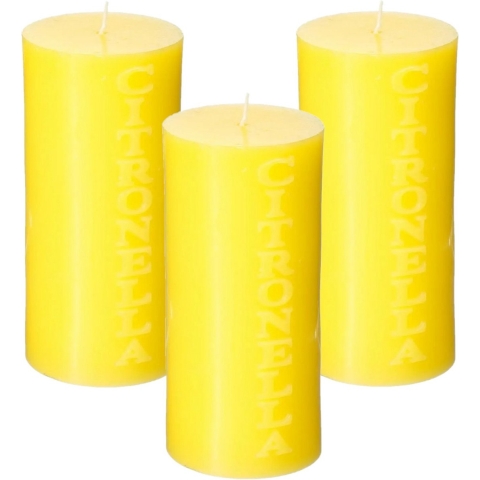 3x stuks Citronella stomp kaarsen 64 branduren geel -