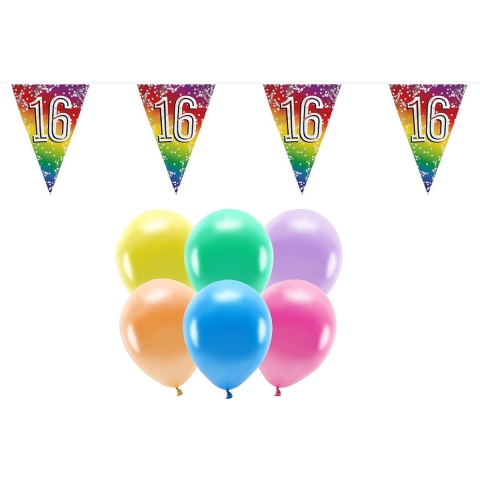Boland Party 16e jaar verjaardag feest versieringen - Ballonnen en vlaggetjes -