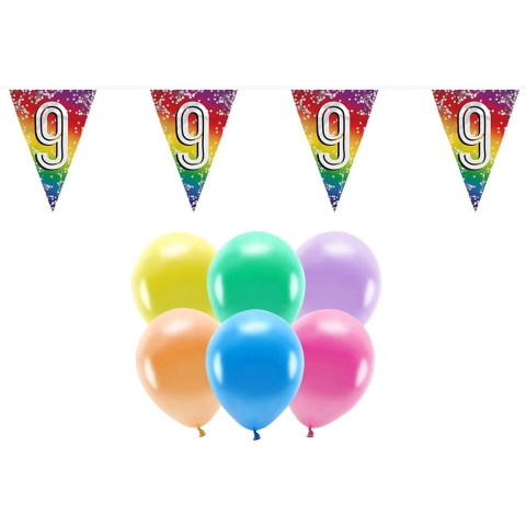 Boland Party 9e jaar verjaardag feest versieringen - Ballonnen en vlaggetjes -